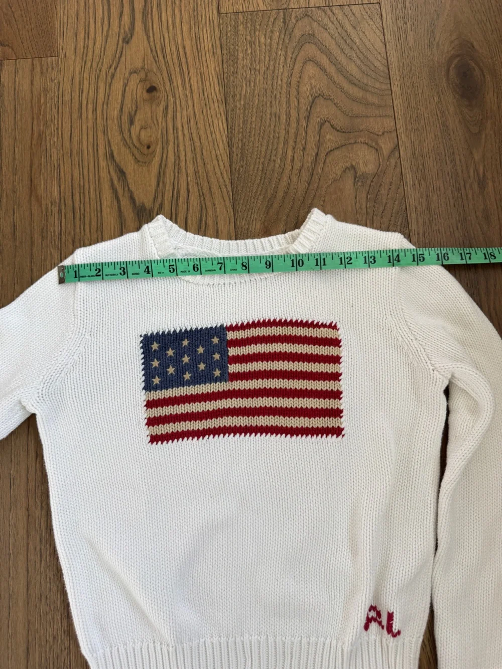 Ralph Lauren White Crewneck Sweater with Knit American Flag